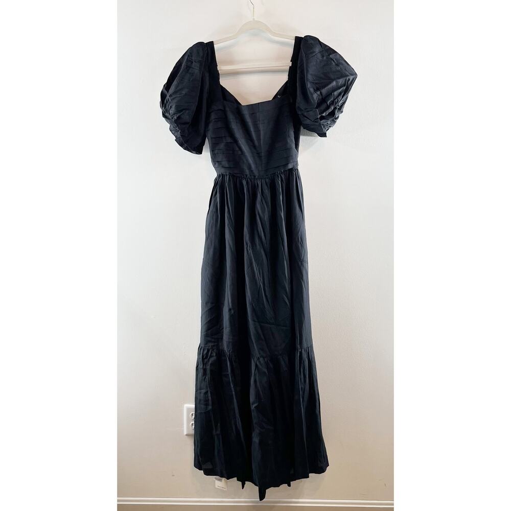 Abercrombie Emerson Puff Short Sleeve Bow Tie Back Maxi Dress Black Medium - Picture 2 of 4